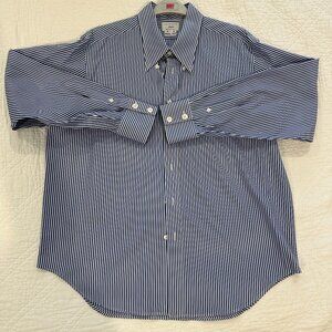 Anto Beverly Hills Custom-Made Button-Down Men Dress Shirt Blue & White Stripes